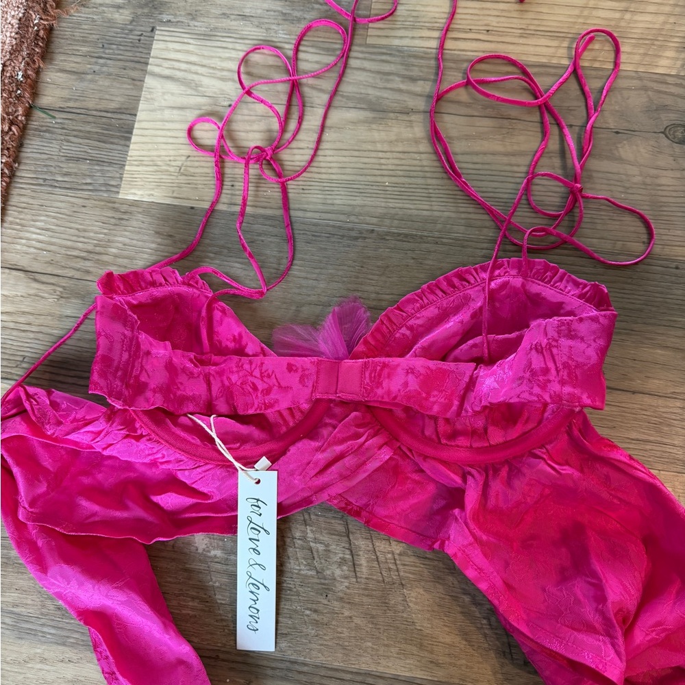 For Love & Lemons Hot Pink Lace Crop Top & Skirt Set - Picture 8 of 8
